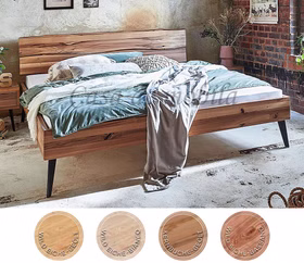 Doppelbett MODERN SLEEP 140/160/180/200x200 Kernbuche Wildeiche massiv mit Kopfteil Baumkante