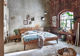Doppelbett MODERN SLEEP 180x200 Kernbuche oder Wildeiche massiv mit Kopfteil und Baumkante