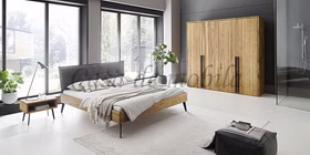 Doppelbett MODERN SLEEP Massivholz mit Lederkopfteil gepolstert Schlafzimmer-Bett Modern Sleep Wildeiche massiv natur geölt mit grauem Lederkopfteil, Casa de mobila Goslar