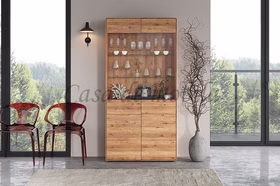 Vitrinenschrank 2türig GOSE breit 100x200x40cm rustikale Wildeiche massiv geölt mit abgerundeten Kanten Casademobila Goslar