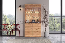 Geschirrschrank mit 2 glastüren GOSE breit 100x200x40cm rustikale Wildeiche massiv geölt mit abgerundeten Kanten Casademobila Goslar