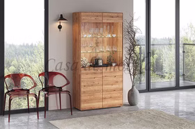 Massivholz schrank mit 2 glastüren GOSE breit 100x200x40cm rustikale Wildeiche massiv geölt mit abgerundeten Kanten Casademobila Goslar