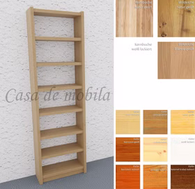 Massivholz Bücherregal schmal CONTRA 47x159x21cm Kiefer Buche Eiche massiv natur oder Bianco geölt Casa de mobila Goslar