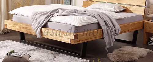 Schubladenbett 160 oder 200x200 cm Kiefer massiv eichefarben geölt Polsterkopfteil Kufen schwarz