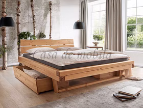 Schubladenbett 160 oder 200x200 cm Kiefer massiv eichefarben geölt Holzkopfteil Holzkufen Casa de mobila Goslar