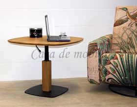 Massivholz Wohnzimmertisch 85x85cm rund Eiche massiv natur geölt höhenverstellbar mit schwarzer bodenplatte casademobila goslar