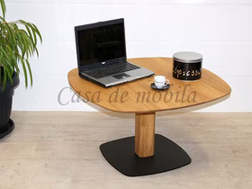 Massivholz Sofatisch 85x85cm rund Eiche massiv natur geölt höhenverstellbar mit schwarzer bodenplatte casademobila goslar