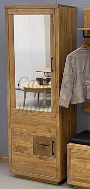 Massivholz Flurschrank links mit spiegel WINDSOR 69x199x40cm Eiche massiv natur geölt mit Hirnholz Casa de mobila Goslar