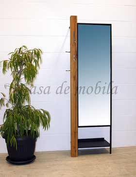 Garderobenpaneel mit Spiegel BLACKPOOL 60x201x37cm Eiche natur geölt Metall schwarz