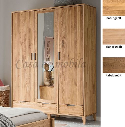 Kleiderschrank 134x180x56cm MIDO 3türig Eiche geölt Spiegel
