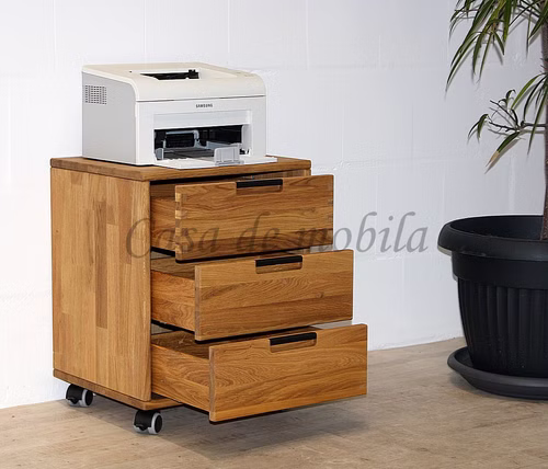 Massivholz Rollcontainer mit 3 Schubladen 46x57x40cm MIDO Eiche massiv natur bianco tabakfarben geölt Casademobila Goslar
