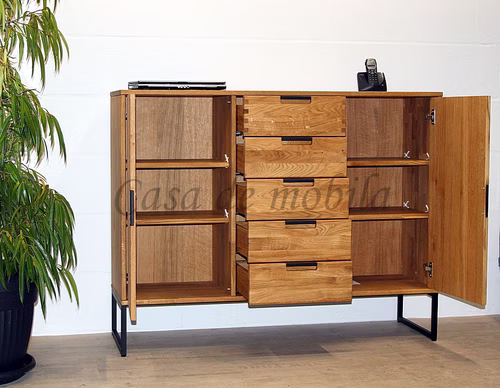 Massivholz Sideboard mit Metallbeine M4 MIDO 134x104x32cm Eiche massiv natur, bianco oder tabakfarben geölt Casademobila Goslar