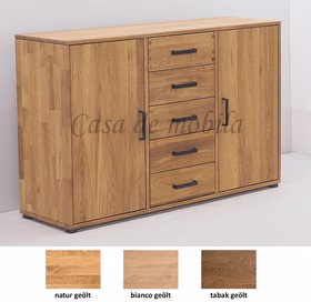 Massivholz Sideboard mit schubladen MIDO 134x84x40cm Eiche massiv natur, bianco, braunfarben geölt Casademobila Goslar