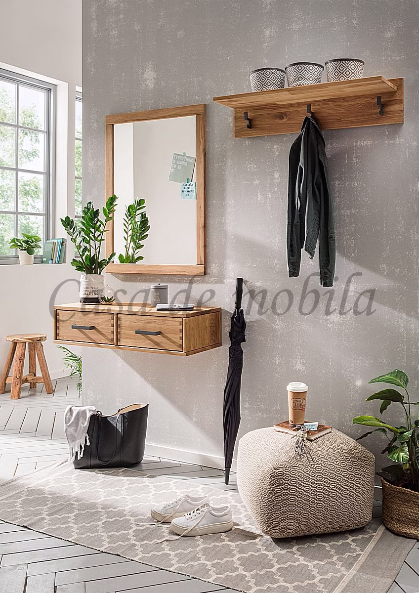 Garderobe mit Hutablage MIDO Eiche massiv geölt Hängende garderobe mit Hutablage 3 kleiderhaken schwarz MIDO Eiche massiv natur geölt Casa de mobila Goslar