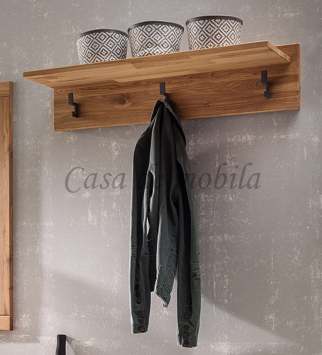 Garderobe mit Hutablage MIDO Eiche massiv geölt Hängegarderobe mit Hutablage 3 haken schwarz MIDO Eiche massiv natur geölt Casa de mobila Goslar