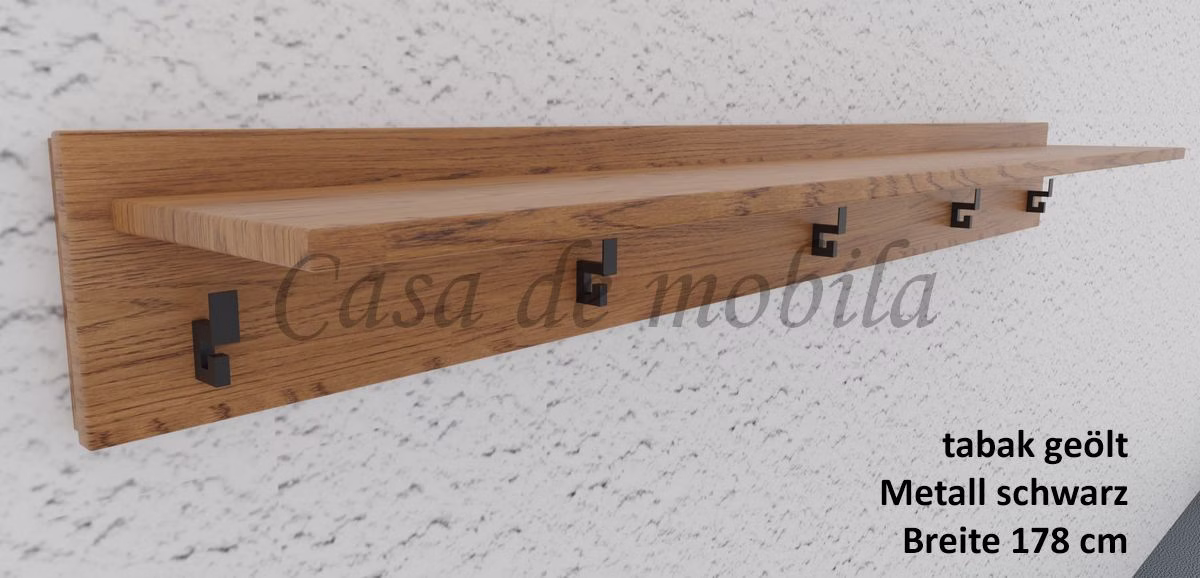 Garderobe mit Hutablage MIDO Eiche massiv geölt Garderobe mit Hutablage Kleiderhaken schwarz MIDO Eiche massiv braun tabak geölt Casa de mobila Goslar