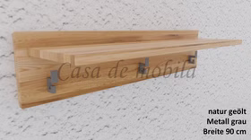 Wandgarderobe mit Ablage Kleiderhaken grau MIDO Eiche massiv natur geölt Casa de mobila Goslar
