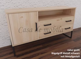 Massivholz TV-kommode mit metallbeine schwarz MIDO hoch 134x52x40cm Eiche massiv weiß bianco geölt Casademobila Goslar Skalik
