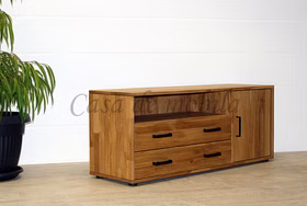 TV-schrank mit metallgriff schwarz MIDO hoch 134x52x40cm Eiche massiv natur geölt Casademobila Goslar Skalik