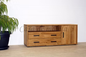 Fernsehschrank mit metall griffe schwarz MIDO hoch 134x52x40cm Eiche massiv natur geölt Casademobila Goslar Skalik