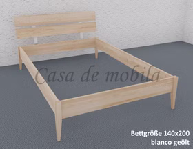 Massivholzbett mit Kopfteil 2 Holzbrett Höhe 40cm MIDO Eiche massiv bianco geölt Casademobila Goslar