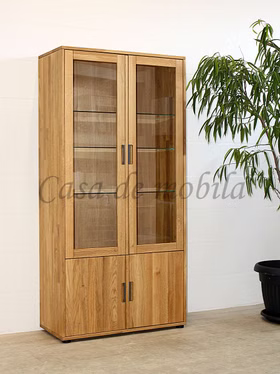 Vitrine 2 Holztüren 2 Glastüren 90x180x40cm MIDO Eiche geölt Geschirrschrank mit Gleitern, 2 Holztüren 2 Glastüren 90x180x40cm MIDO Eiche massiv natur geölt Casa de mobila Goslar