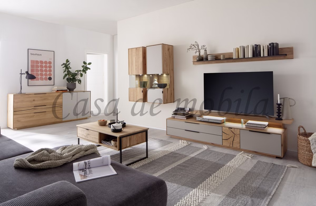 Wohnwand FÖHR 7teilig 552x135x45cm Wildeiche massiv Roheffekt geölt Lack taupe Alois Garthaus bei casademobila Goslar Wohnwand FÖHR 7teilig 552x135x45cm Wildeiche massiv Roheffekt geölt Lack taupe Alois Garthaus bei casademobila Goslar