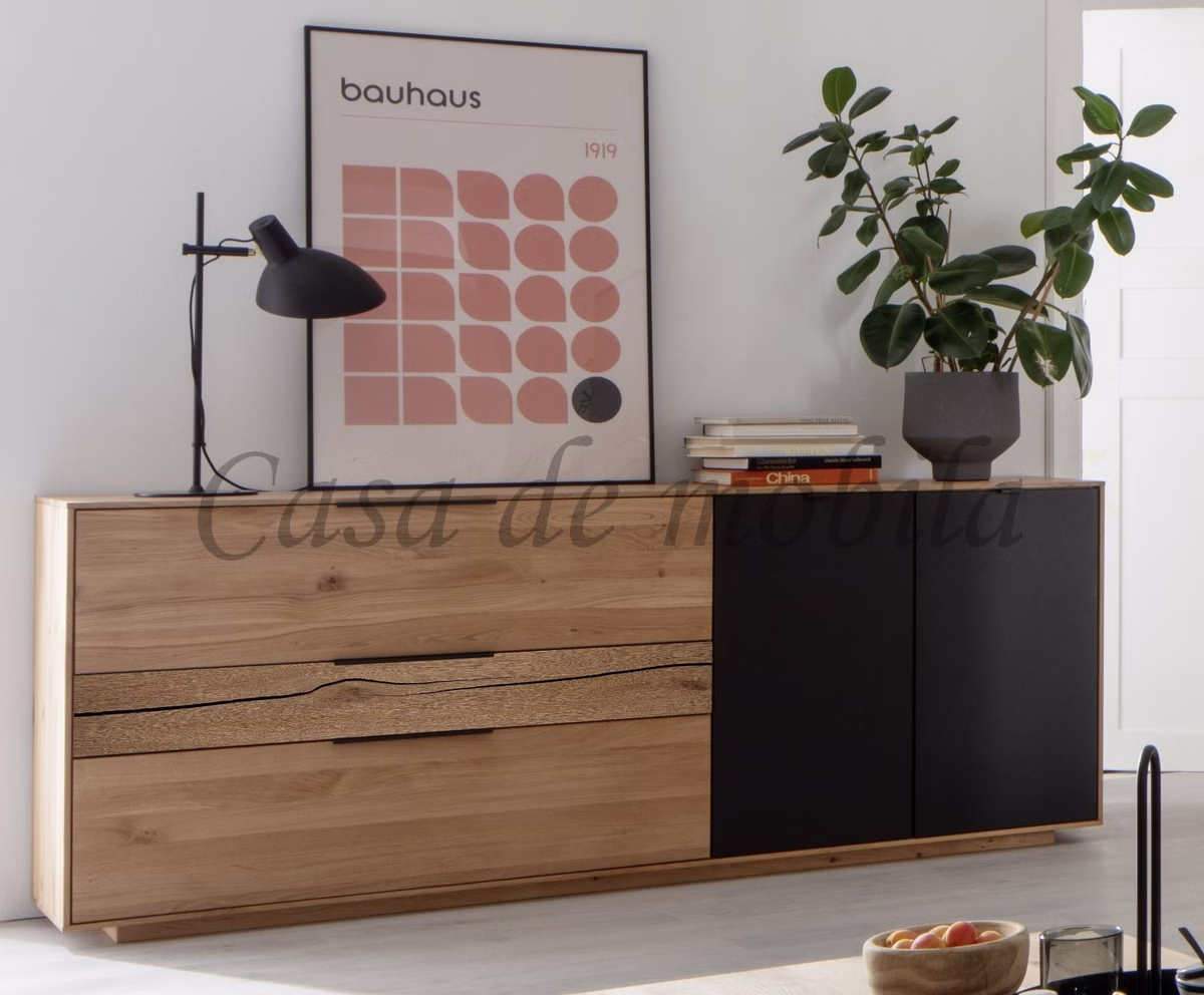 Sideboard FÖHR 213x87x45cm Wildeiche massiv Roheffekt geölt oder Lack teilmassiv