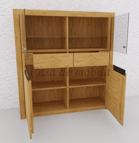 Vitrine 2 Glastüren 2 Holztüren 128x137cm HORIZONT Kernbuche oder Wildeiche natur oder bianco geölt