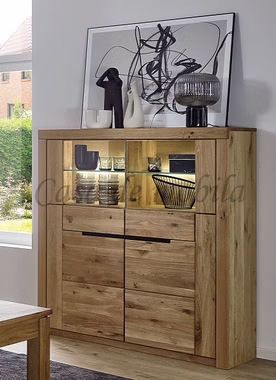 Vitrine 2 Glastüren 2 Holztüren 128x137cm HORIZONT massiv geölt Vitrine 2 Glastüren 2 Holztüren 128x137cm HORIZONT Wildeiche natur geölt