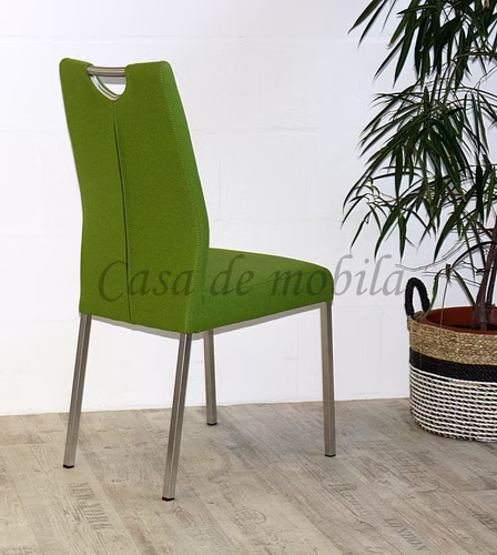 Esszimmerstuhl EMMA1 Stoffbezug Wolle grün Pistachio 52, metallbeine rechteckig Edelstahl gebürstet Casa de mobila Goslar Carega