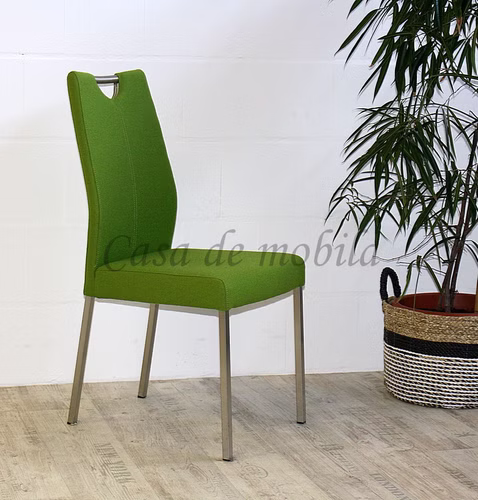 Esszimmerstuhl EMMA1 Stoffbezug Wolle grün Pistachio 52, metallbeine rechteckig Edelstahl gebürstet Casa de mobila Goslar Carega