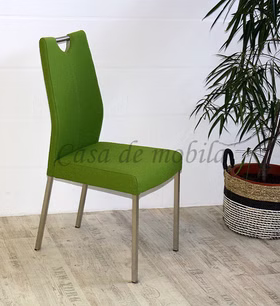 Polsterstuhl EMMA1 Stoffbezug Wolle grün Pistachio 52, metallbeine rechteckig Edelstahl gebürstet Casa de mobila Goslar Carega