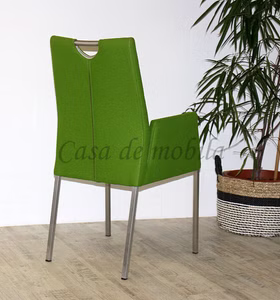 Armlehnstuhl-Emma-gruen-Metallbeine.jpg Armlehnstühle EMMA2 gepolstert Stoffbezug Wolle grün Pistachio 52, metallbeine rechteckig Edelstahl gebürstet Casa de mobila Goslar Carega