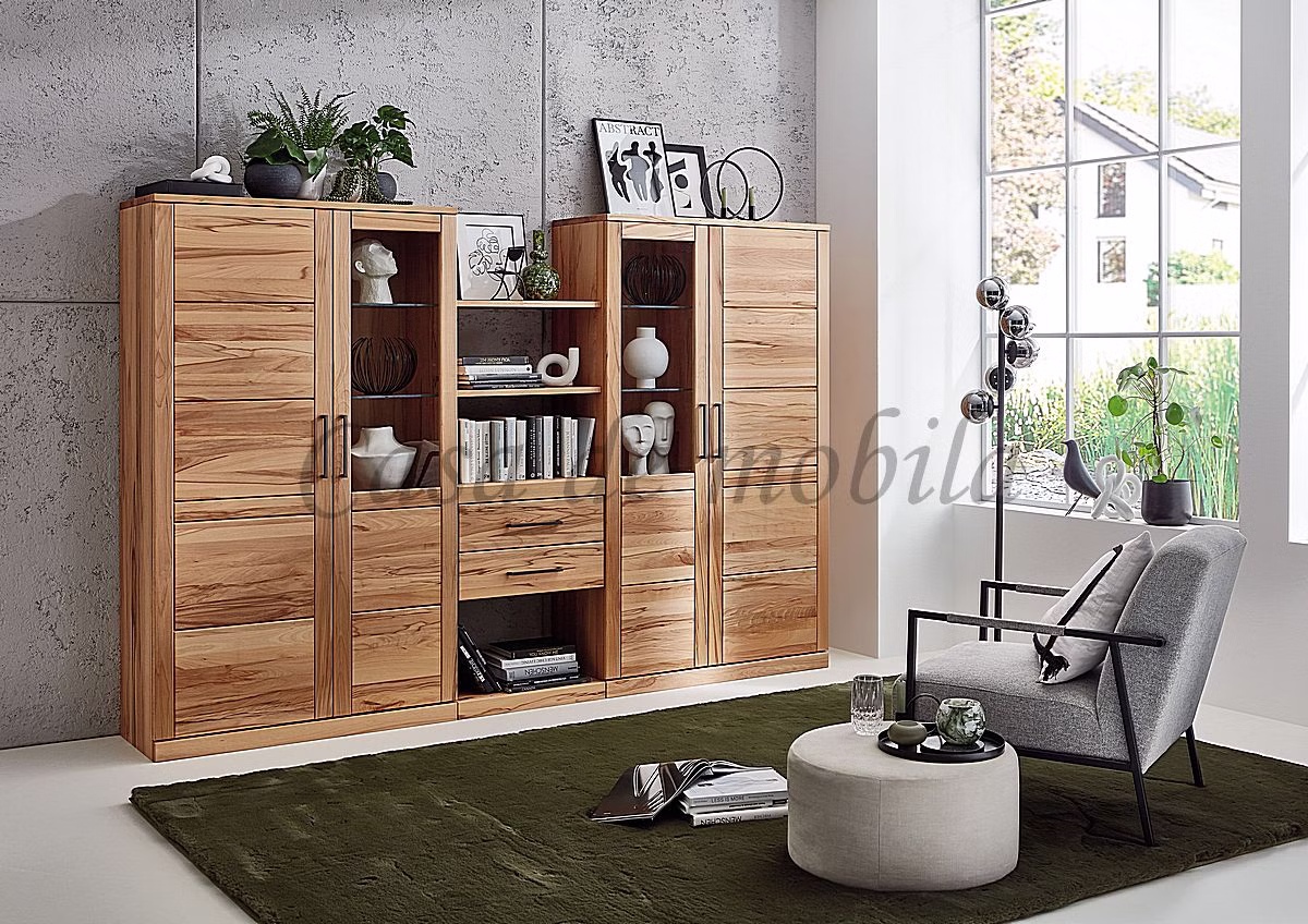PALERMO – Wohnwand mit Schubladen Massivholz Esszimmer-schrank mit regal 227x173x40cm PALERMO Kernbuche massiv natur geölt Casa de mobila Goslar