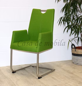 Schwingstuhl mit Armlehne 55x100x59cm EMMA4 grün Metallgestell rund Edelstahl gebürstet Casa de mobila Goslar Carega
