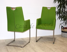 Schwingstühle mit Armlehne 55x100x59cm EMMA4 grün Metallgestell rund Edelstahl gebürstet Casa de mobila Goslar Carega