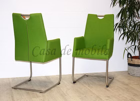 Schwingstuhl mit Armlehne 55x100x59cm EMMA4 grün Metallgestell rund Edelstahl gebürstet Casa de mobila Goslar Carega
