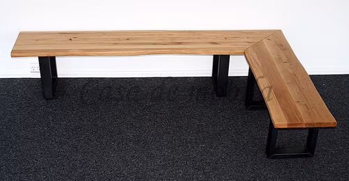 Eckbank 248x45x148cm ZINGST Eisenfüße Wildeiche natur geölt o. Lehne