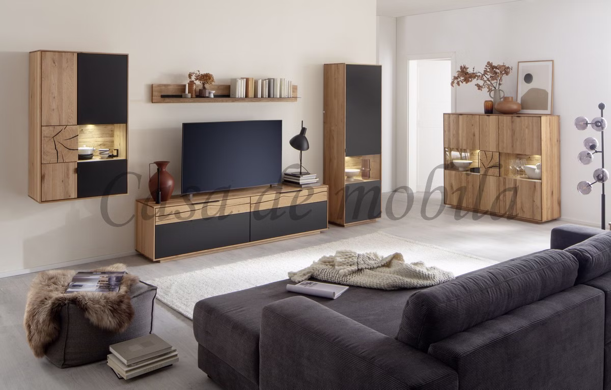 Wohnwand FÖHR 5teilig 522x200x45cm Wildeiche massiv natur geölt Lack carbon teilmassiv Wohnwand FÖHR 5teilig 522x200x45cm Wildeiche massiv natur geölt Lack carbon teilmassiv