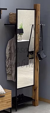 Garderobenpaneel mit Spiegel BLACKPOOL 60x201x37cm Eiche natur geölt Metall schwarz