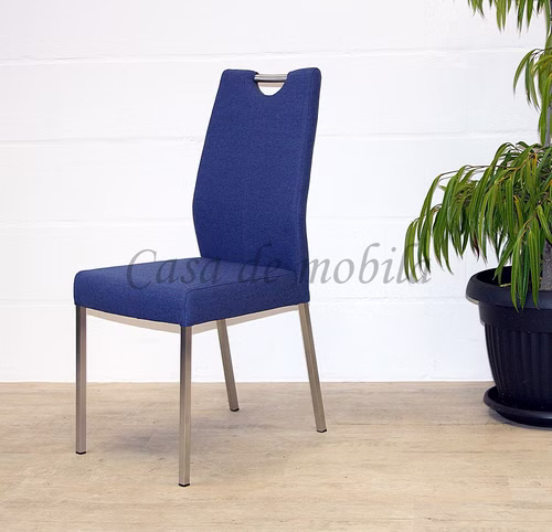 Polsterstuhl 45x99x60cm EMMA1 Wollbezug blau, Metallbeine Edelstahl gebürstet Casa de mobila Goslar Polsterstuhl EMMA1 45x99x60cm Stoffbezug blau, Metallbeine Edelstahl gebürstet Casa de mobila Goslar