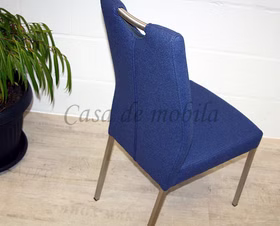 Polsterstuhl 45x99x60cm EMMA1 Wollbezug blau, Beine Edelstahl gebürstet Küchenstuhl gepolstert EMMA1 45x99x60cm Stoffbezug blau, Metallbeine Edelstahl gebürstet Casa de mobila Goslar