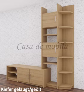 Massivholz TV-Lowboard mit Regal CONTRA 200x217/46x46/33cm Kiefer massiv gelaugt geölt Casa de mobila Goslar