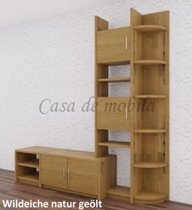 Massivholz TV-kommode mit Regalaufsatz CONTRA 200x217/46x46/33cm Wildeiche massiv natur geölt Casa de mobila Goslar
