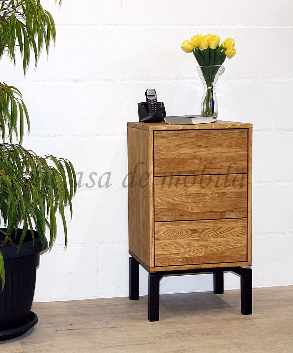 Schubladenkommode schmal, Metallgestell M8 WALK IN 46x85x42cm Wildeiche massiv Natur geölt Casa de mobila Goslar