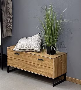 Schuhbank 98x44x36cm BLACKPOOL Eiche massiv geölt Metall Schuhbank BLACKPOOL 98x44x36cm Eiche massiv natur geölt Metall schwarz