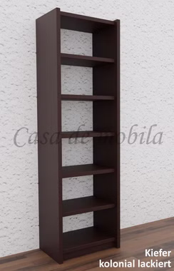 Massivholz Regal Bücherregal schmal CONTRA 47x159x33cm kiefer massiv dunkelbraun kolonial lackiert Casa de mobila Goslar