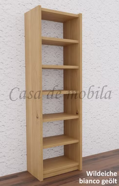 Massivholz regal schmal CONTRA 47x159x33cm Wildeiche massiv weiß bianco geölt Casa de mobila Goslar