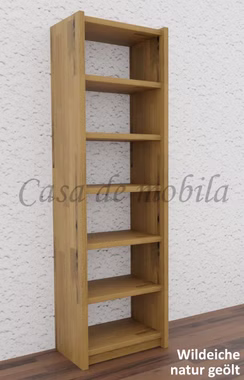 Massivholz Bücherregal schmal CONTRA 47x159x33cm Wildeiche massiv natur geölt Casa de mobila Goslar